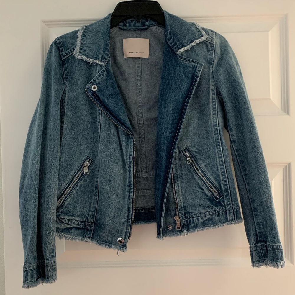 Rebecca Taylor distressed denim moto jacket